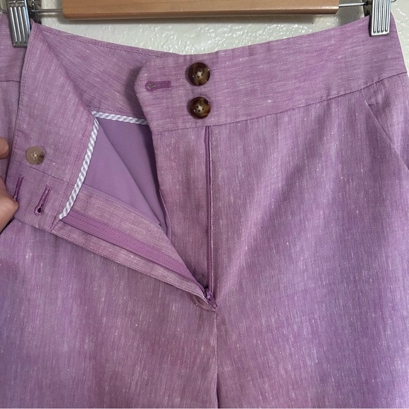 Veronica Beard Jeanne Pant Heathered Orchid 4 High Waist Wide Leg Linen Blend - Picture 4 of 9